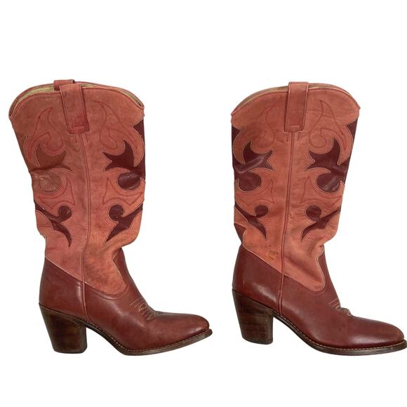 Western Cowgirl Boots Women 7.5B Dusty Rose Pink Leather Stitching Brazil Heeled - Picture 1 of 12